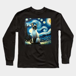 Siamese Starry Night Inspired - Artistic Cat Long Sleeve T-Shirt